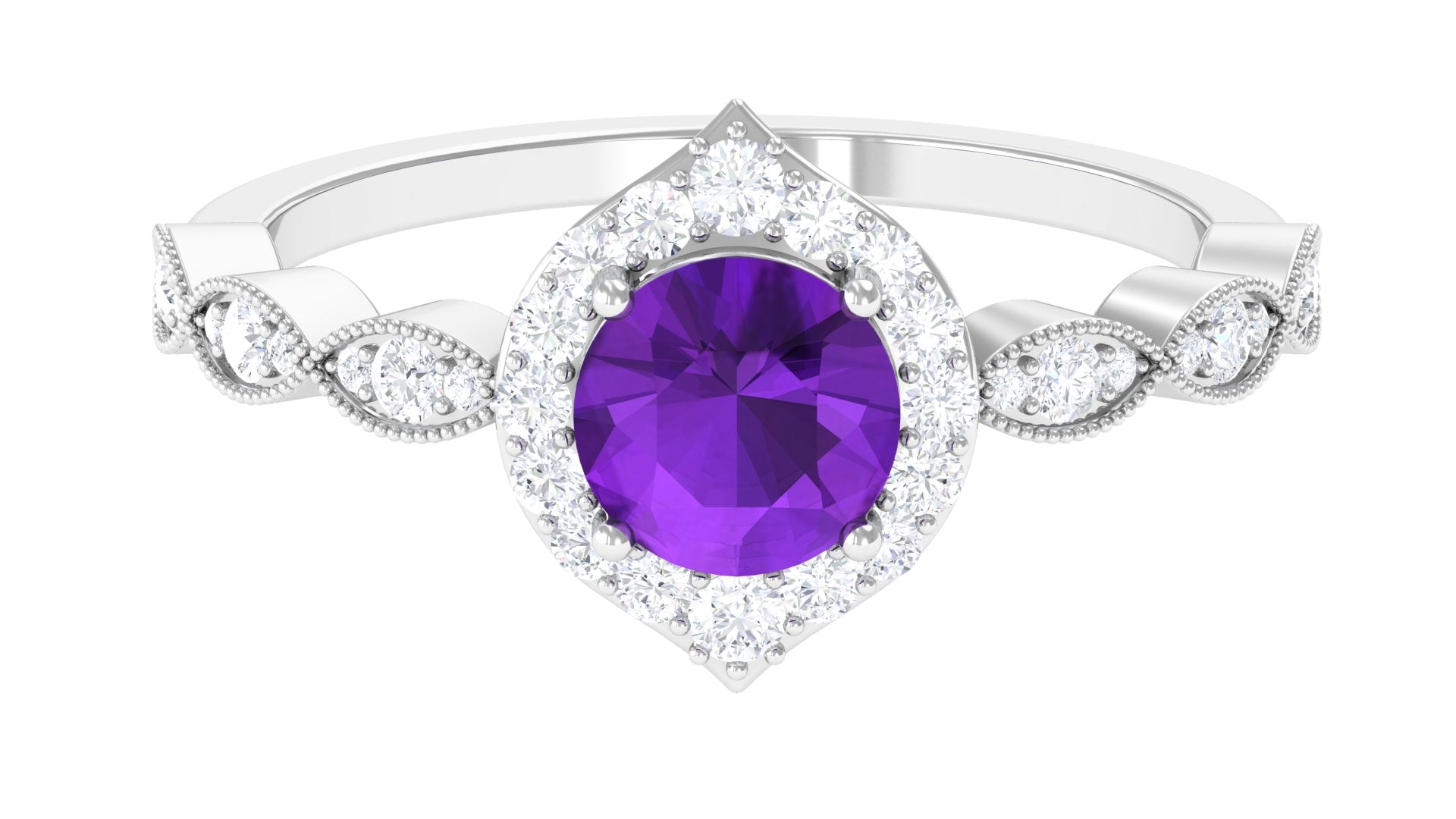 Rosec Jewels-1.75 CT Vintage Amethyst Engagement Ring with Moissanite Accent