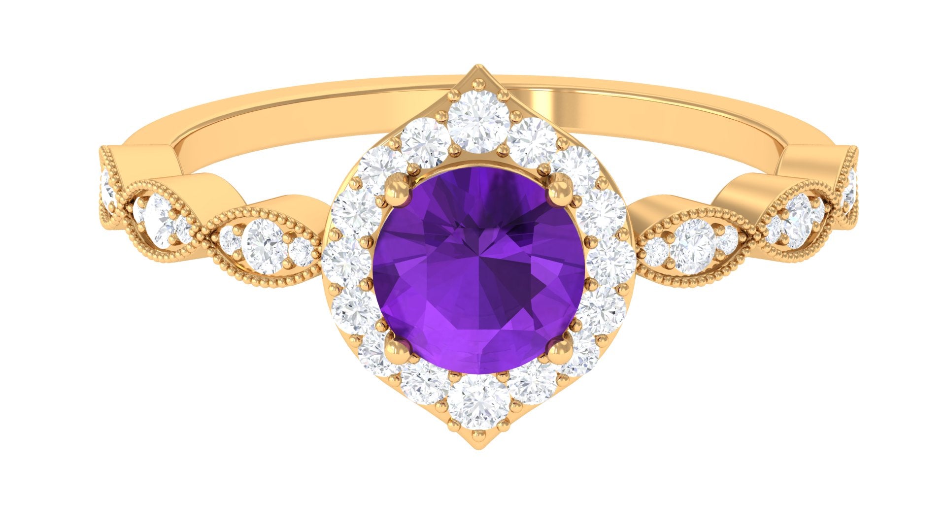 Rosec Jewels-1.75 CT Vintage Amethyst Engagement Ring with Moissanite Accent