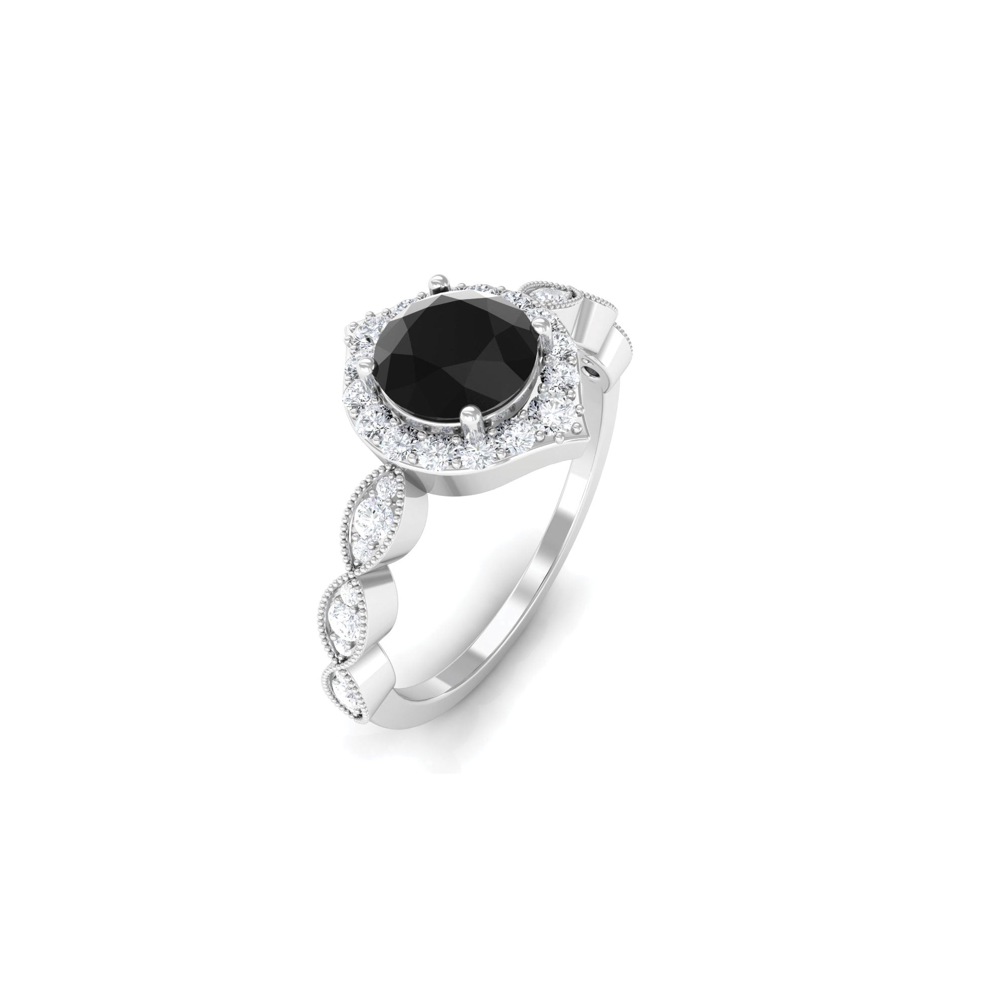 Rosec Jewels-1.75 CT Vintage Black Onyx Engagement Ring with Moissanite Accent