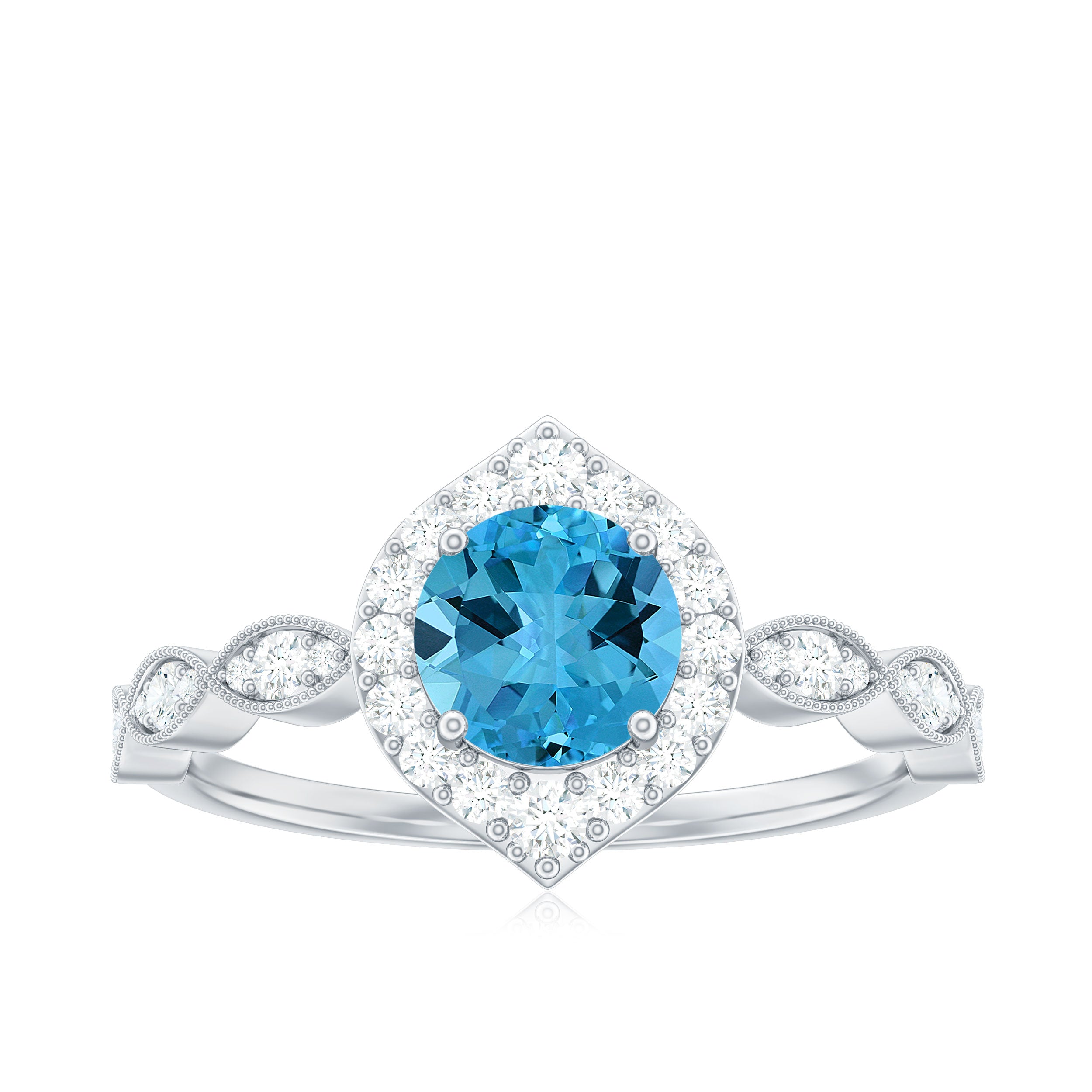 Rosec Jewels-1.75 CT Vintage Swiss Blue Topaz Engagement Ring with Moissanite Accent