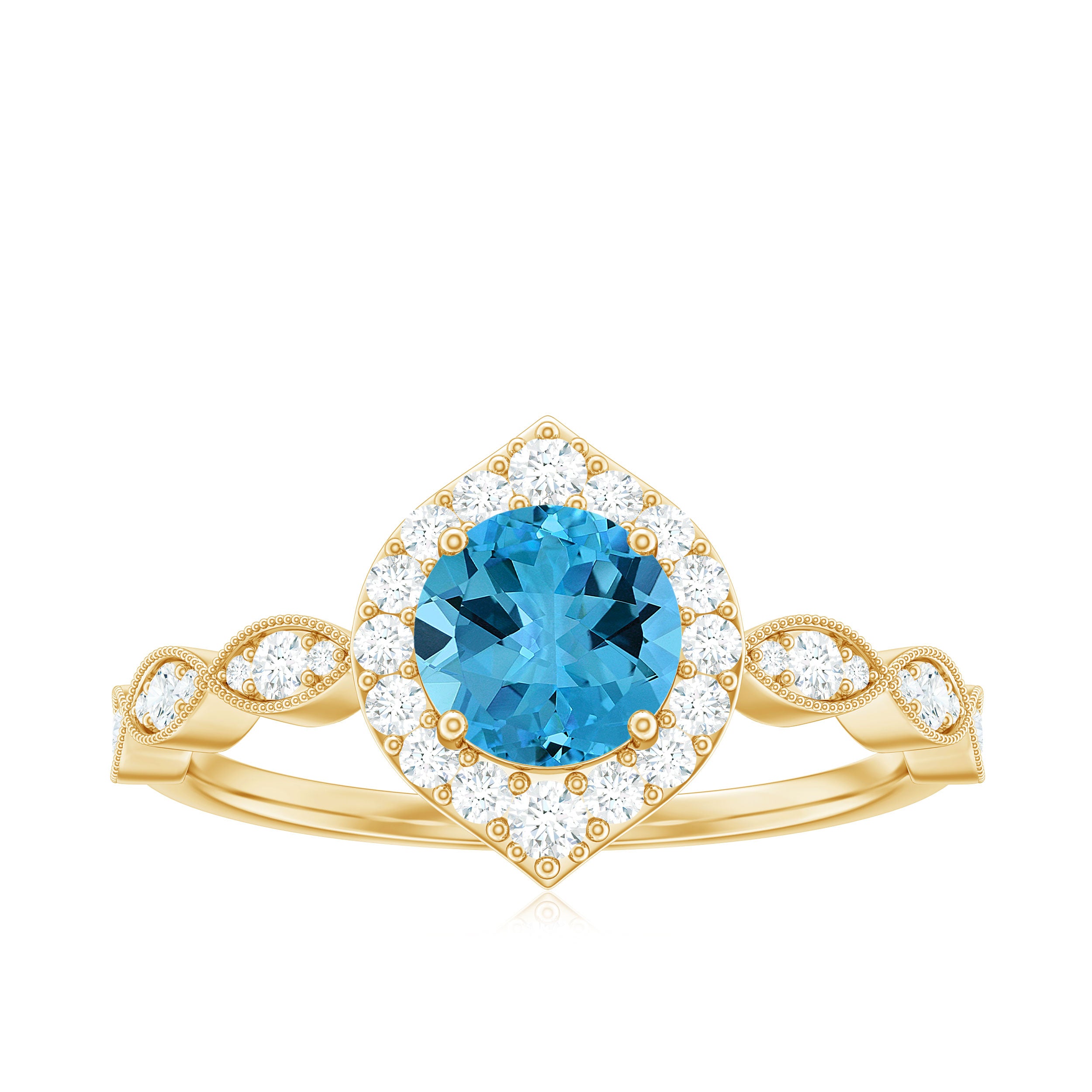 Rosec Jewels-1.75 CT Vintage Swiss Blue Topaz Engagement Ring with Moissanite Accent