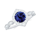 Rosec Jewels-1.75 CT Vintage Created Blue Sapphire Engagement Ring with Diamond Accent