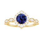 Rosec Jewels-1.75 CT Vintage Created Blue Sapphire Engagement Ring with Diamond Accent