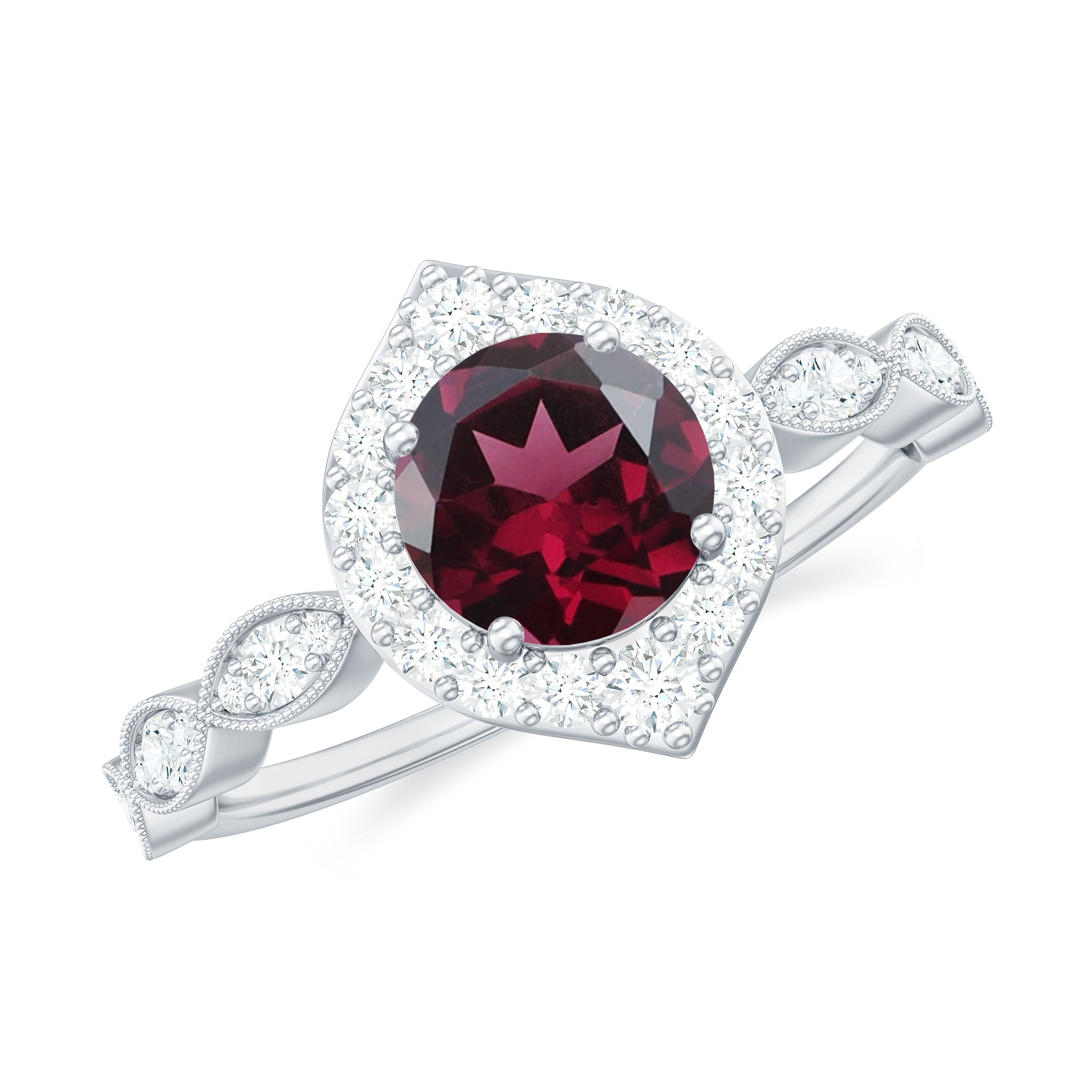 Rosec Jewels-Vintage Style Real Rhodolite Engagement Ring with Diamond