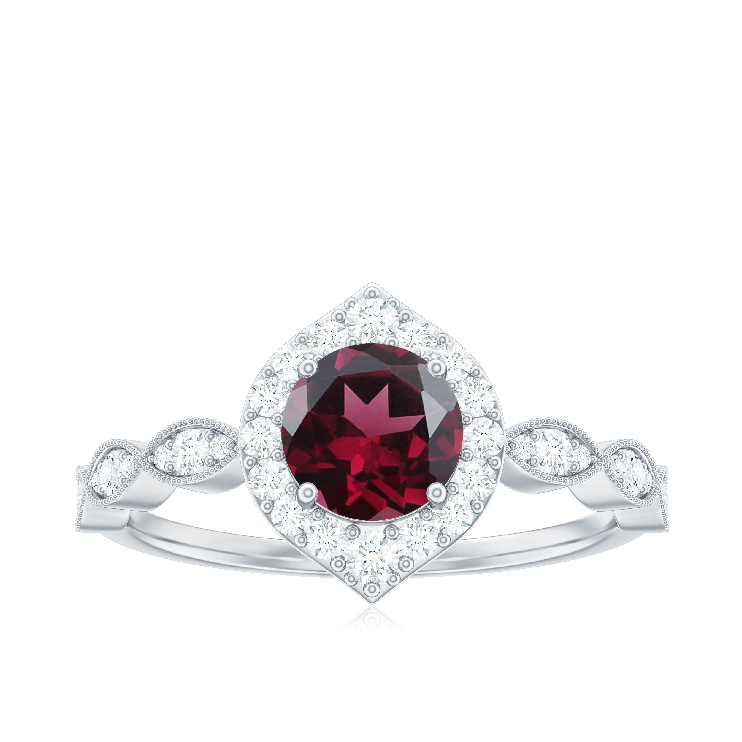 Rosec Jewels-Vintage Style Real Rhodolite Engagement Ring with Diamond