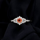 Rosec Jewels-Orange Sapphire Flower Engagement Ring with Diamond Halo