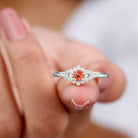 Rosec Jewels-Orange Sapphire Flower Engagement Ring with Diamond Halo