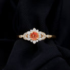 Rosec Jewels-Orange Sapphire Flower Engagement Ring with Diamond Halo