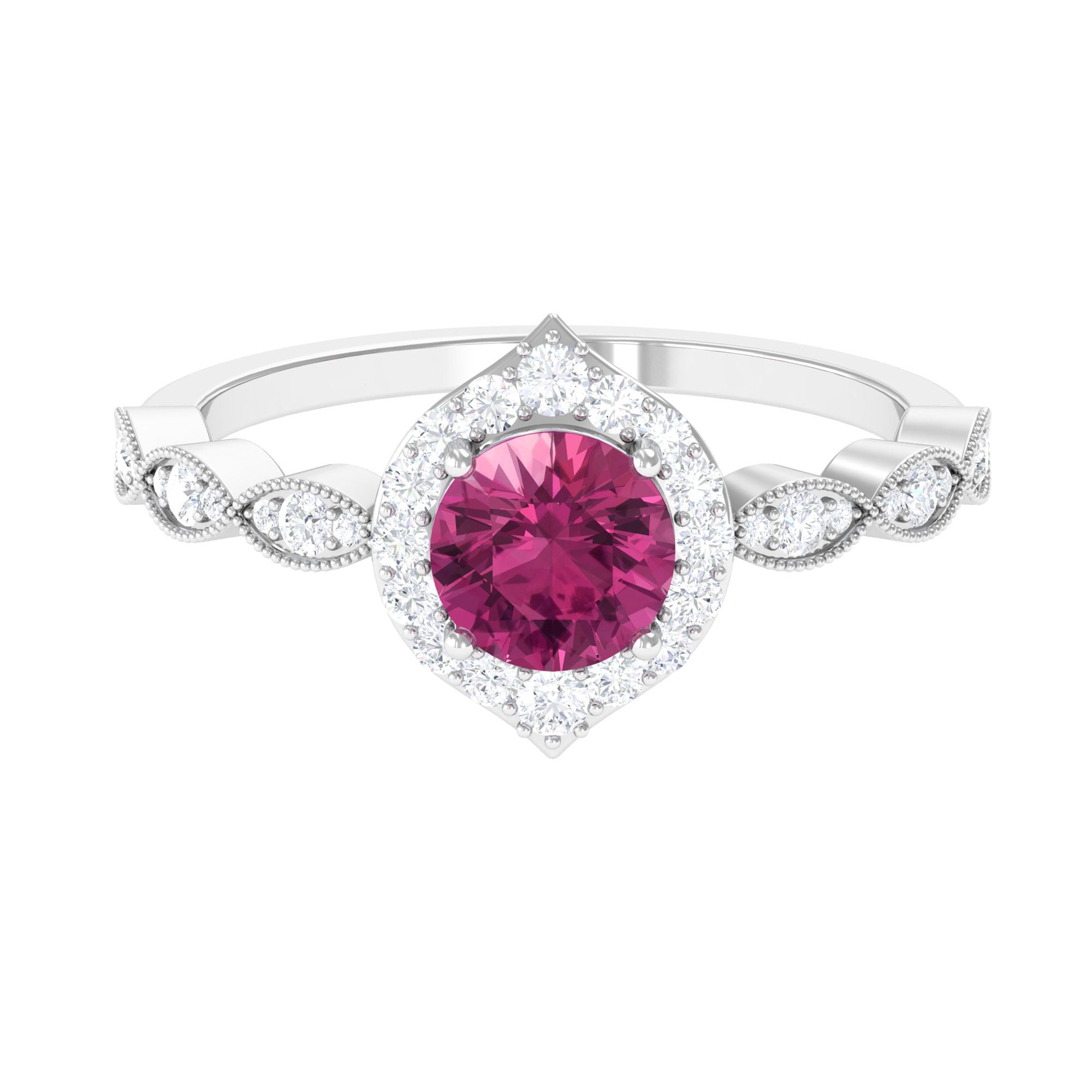 Rosec Jewels-1.25 CT Vintage Style Pink Tourmaline Engagement Ring with Diamond