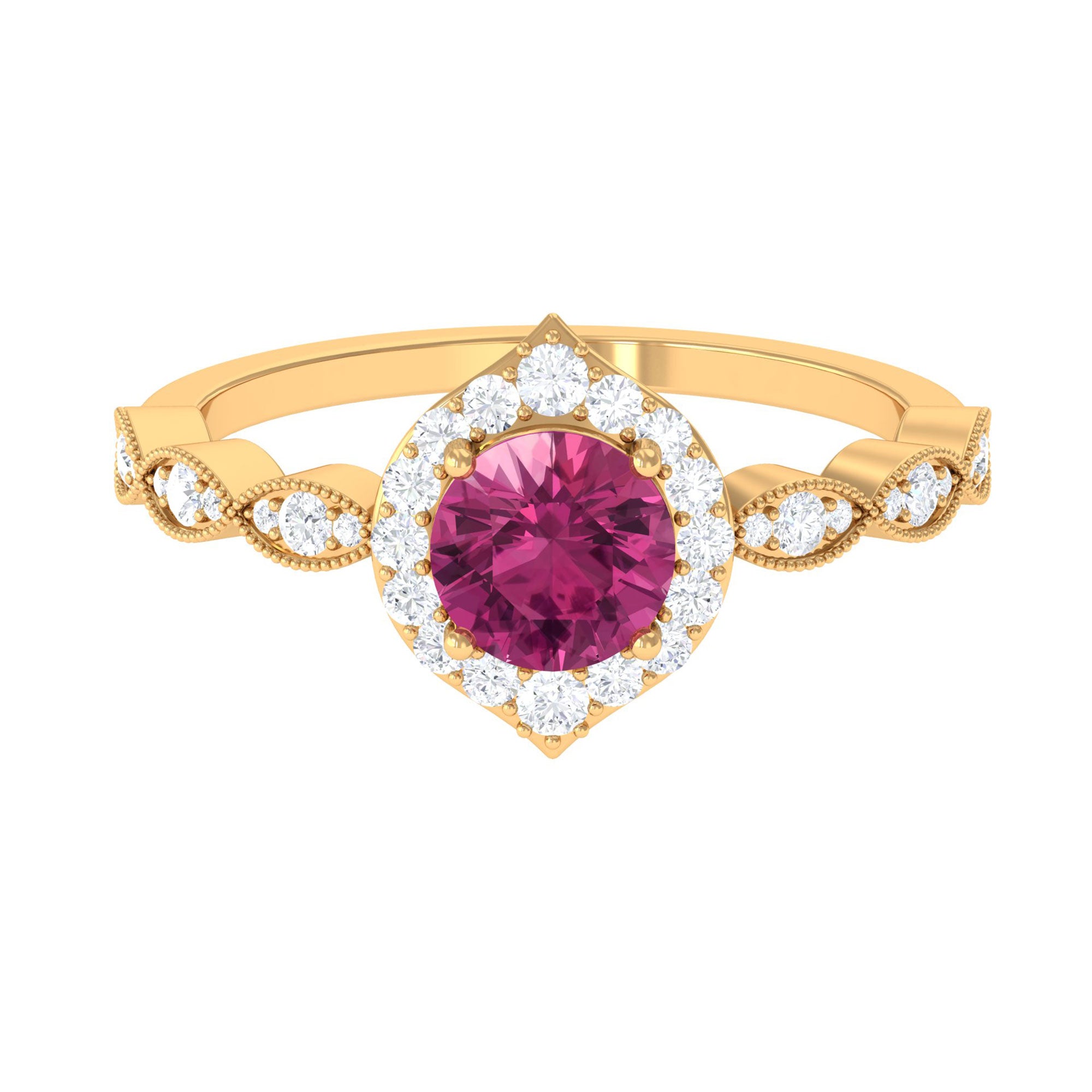 Rosec Jewels-1.25 CT Vintage Style Pink Tourmaline Engagement Ring with Diamond