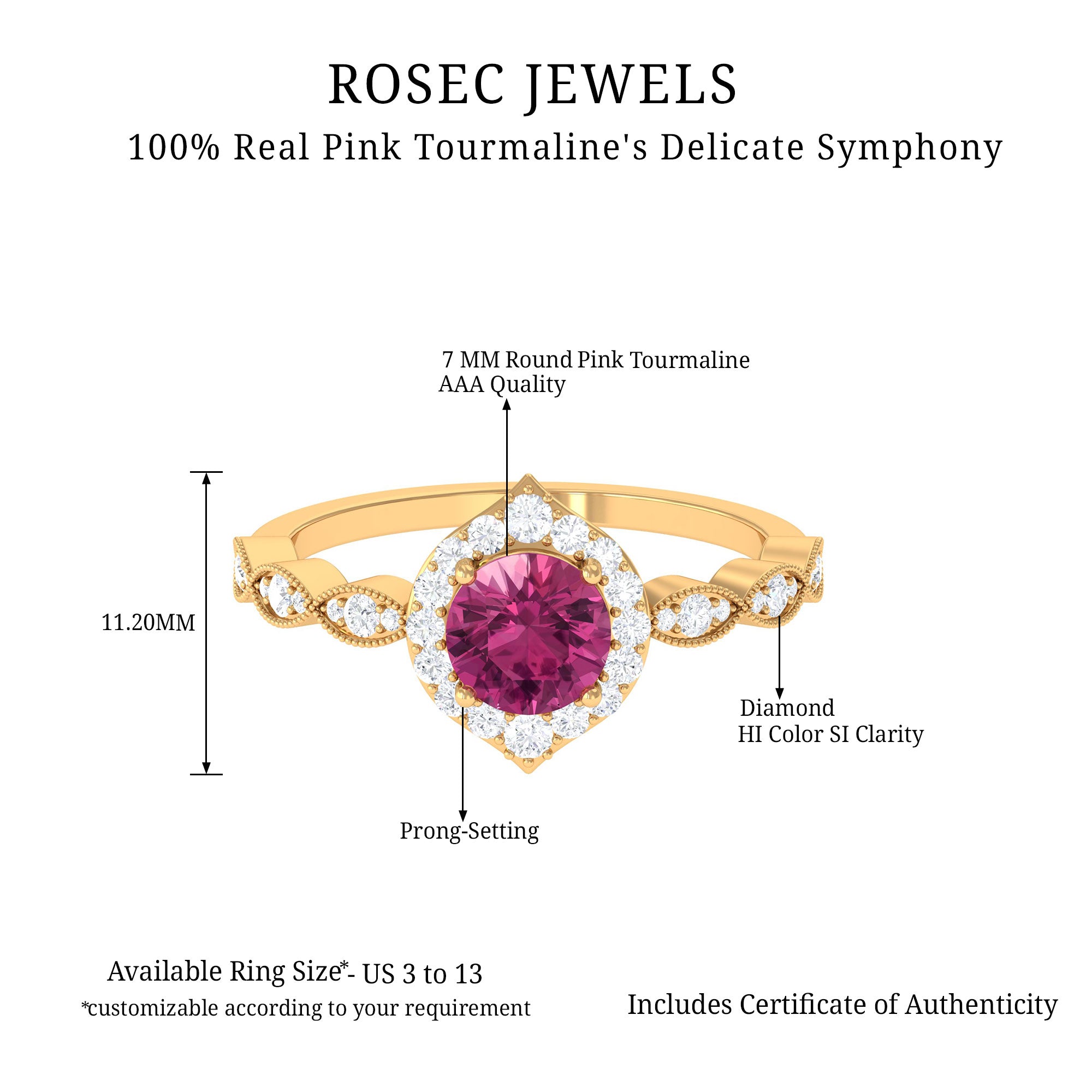 Rosec Jewels-1.25 CT Vintage Style Pink Tourmaline Engagement Ring with Diamond