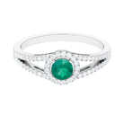 Rosec Jewels-Split Shank Emerald Engagement Ring with Real Diamond