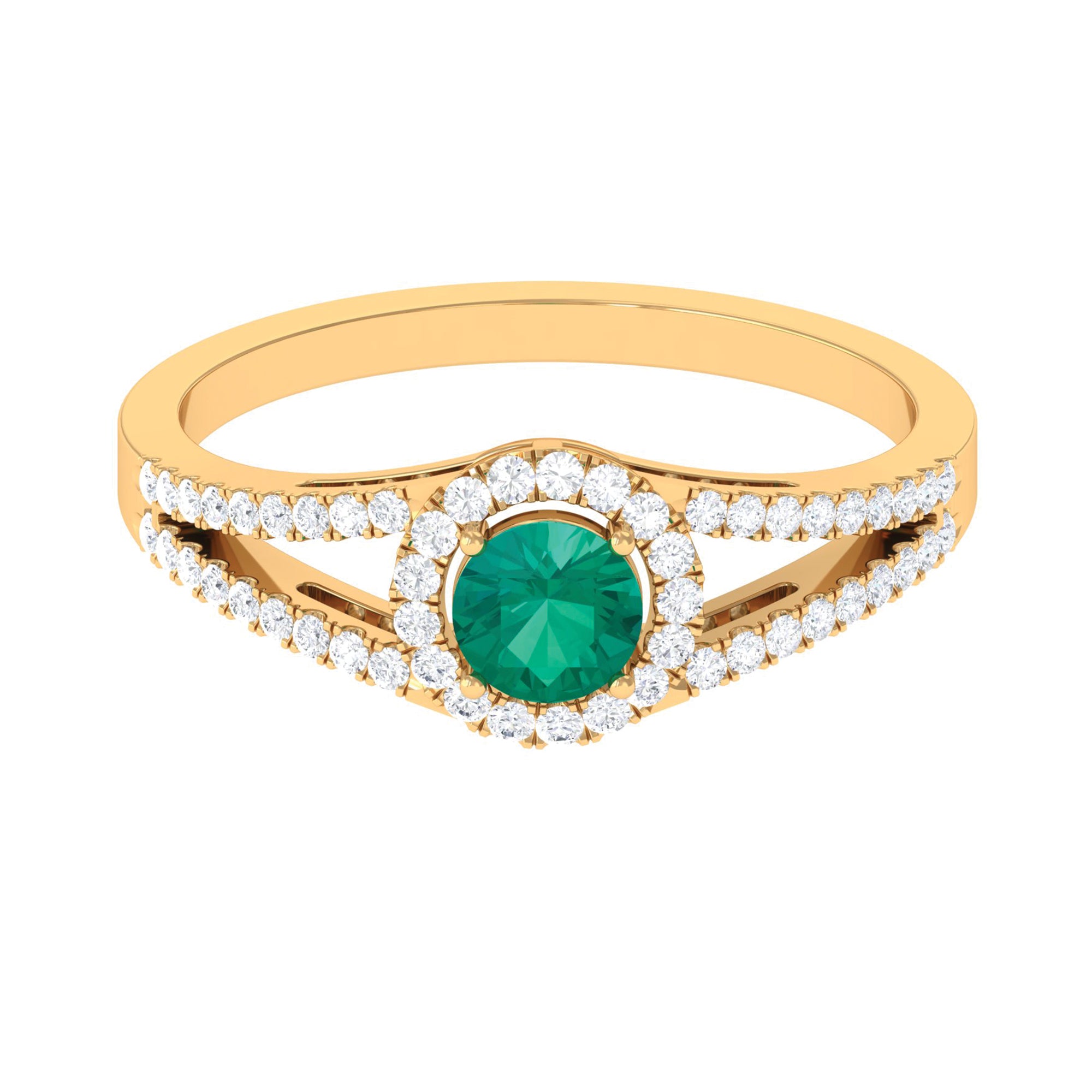 Rosec Jewels-Split Shank Emerald Engagement Ring with Real Diamond