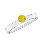 Rosec Jewels-Genuine Yellow Sapphire Solitaire Band Ring with Diamond