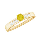 Rosec Jewels-Genuine Yellow Sapphire Solitaire Band Ring with Diamond