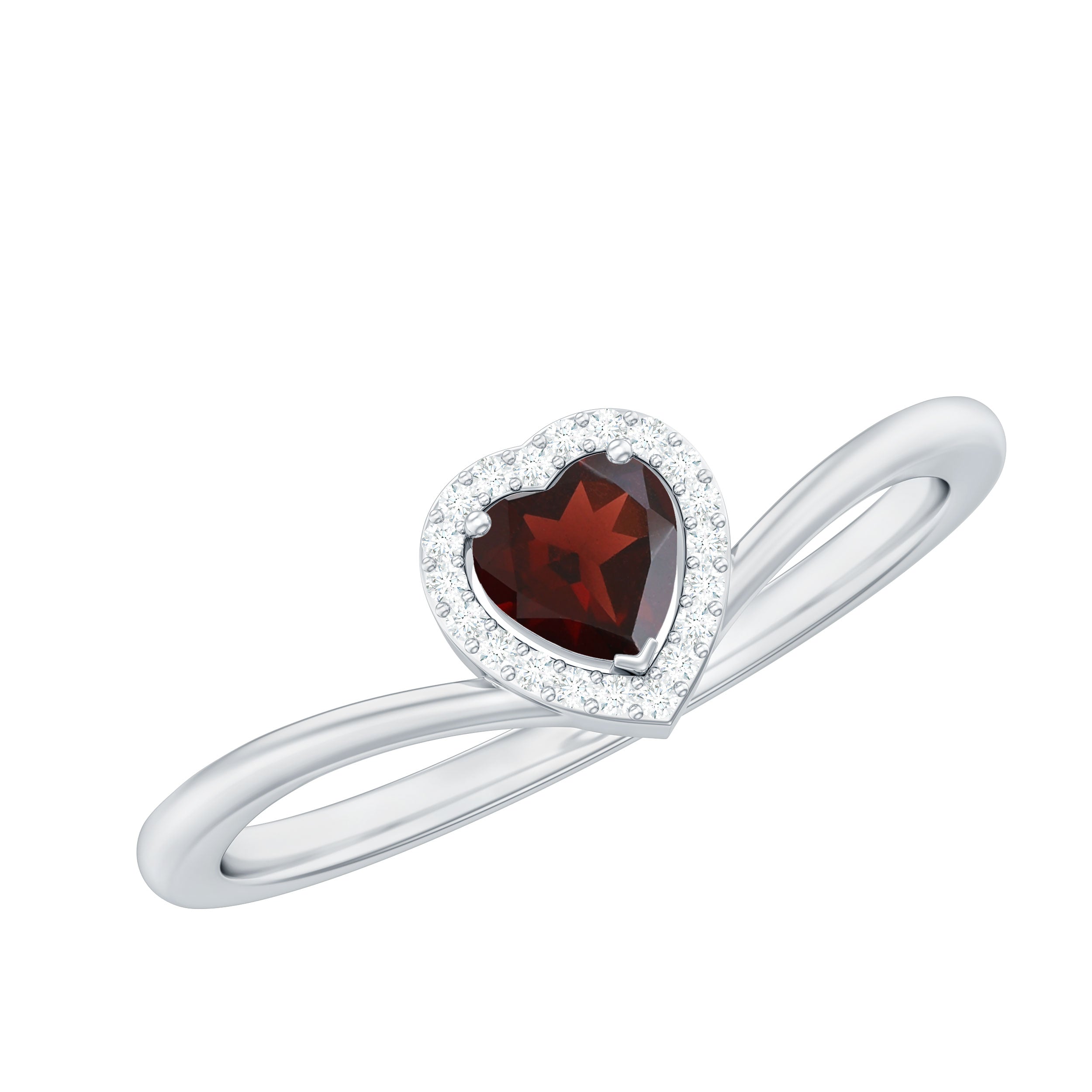 Rosec Jewels-Herat Shape Garnet Promise Ring with Diamond