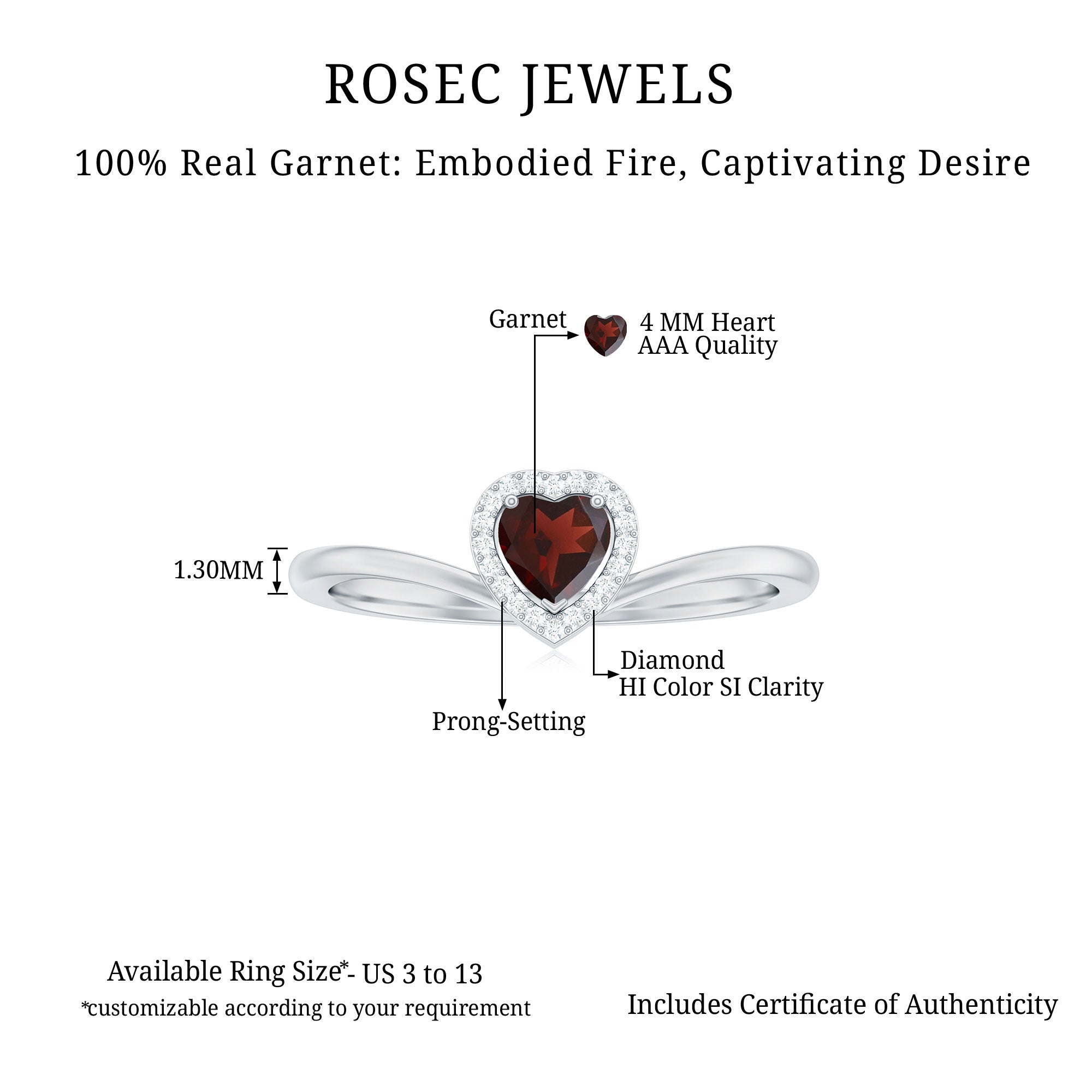 Rosec Jewels-Herat Shape Garnet Promise Ring with Diamond