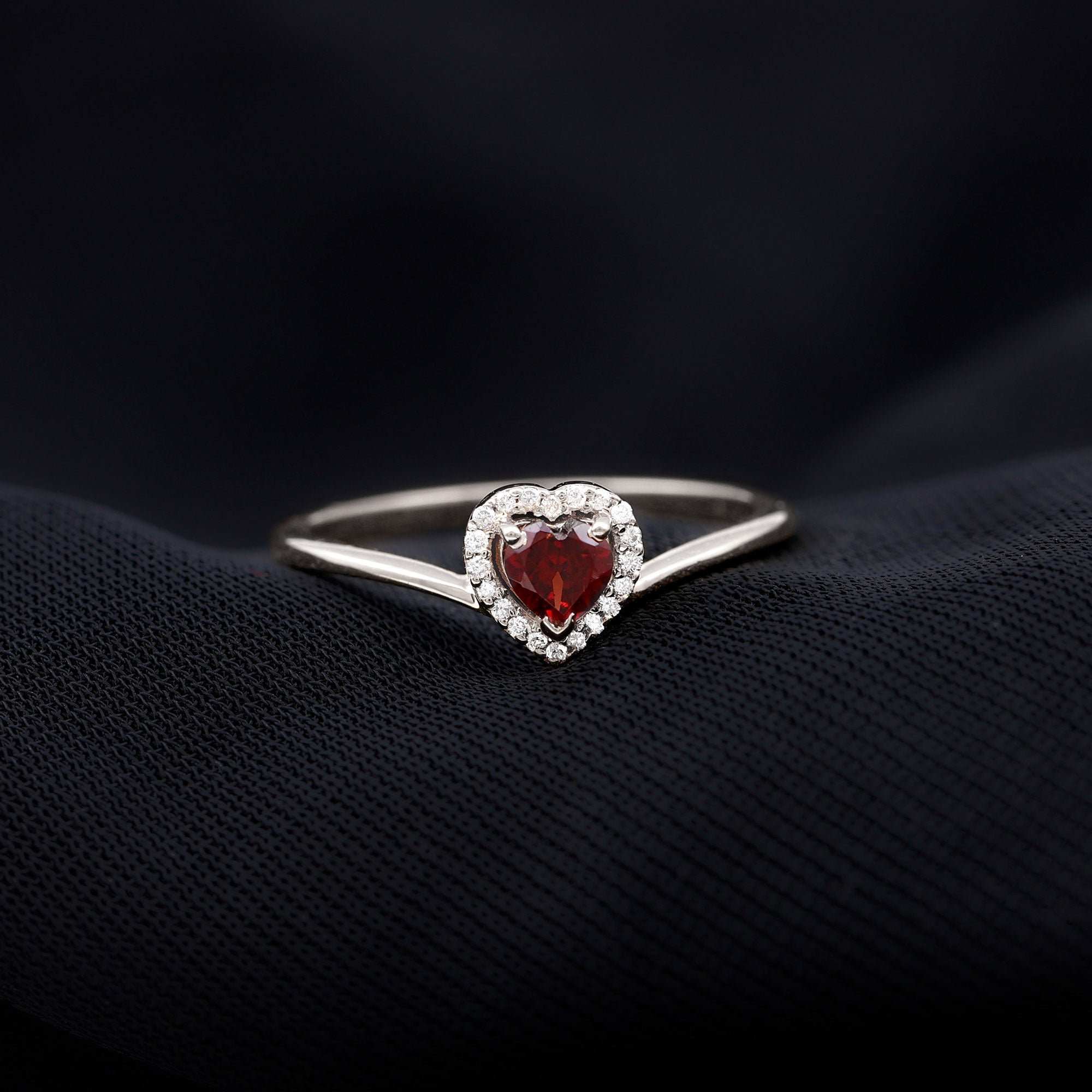 Rosec Jewels-Herat Shape Garnet Promise Ring with Diamond