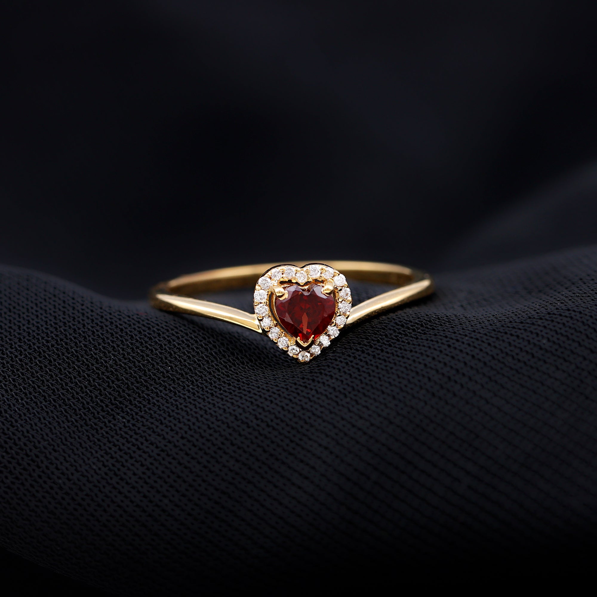 Rosec Jewels-Herat Shape Garnet Promise Ring with Diamond