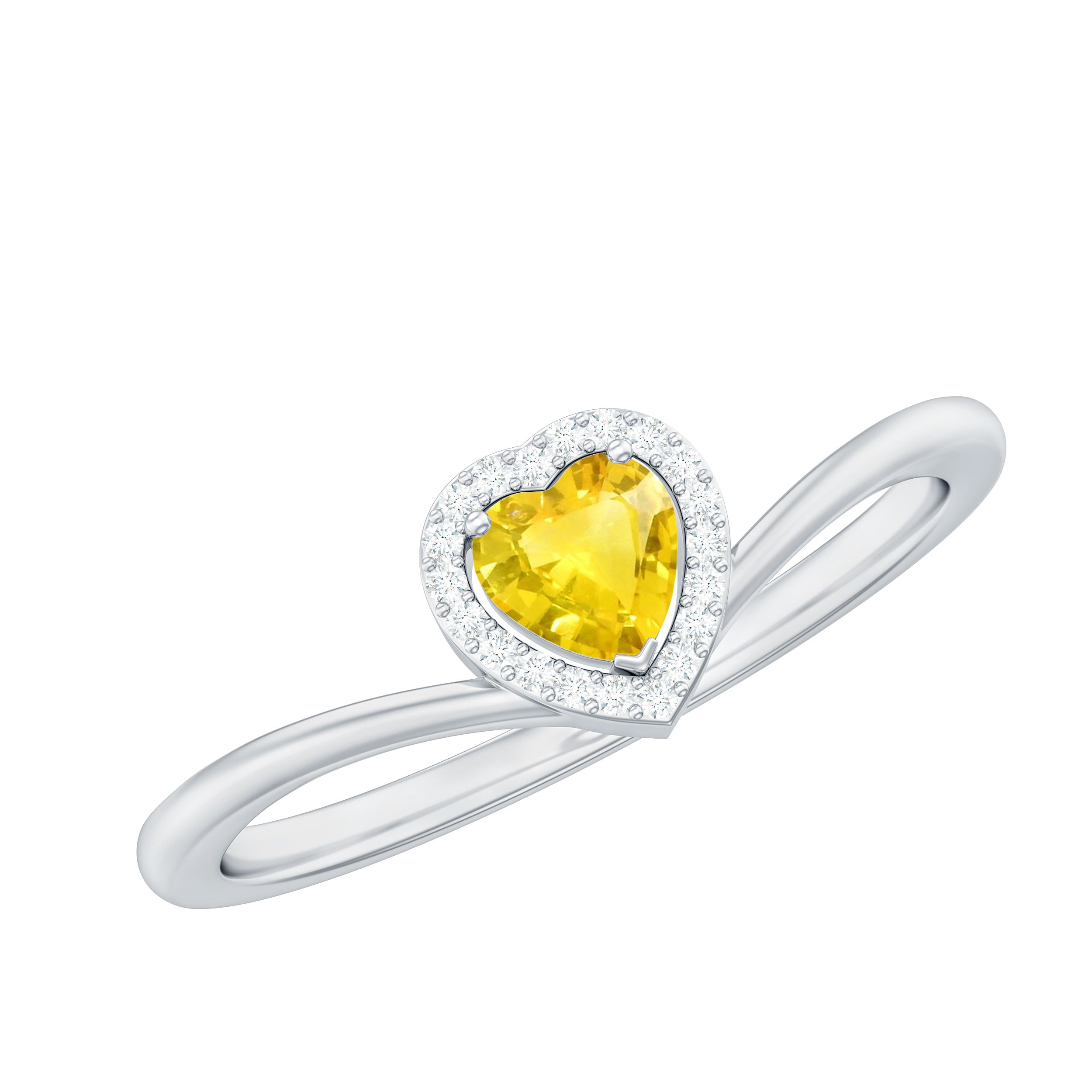 Rosec Jewels-Heart Shape Yellow Sapphire and Diamond Halo Promise Ring