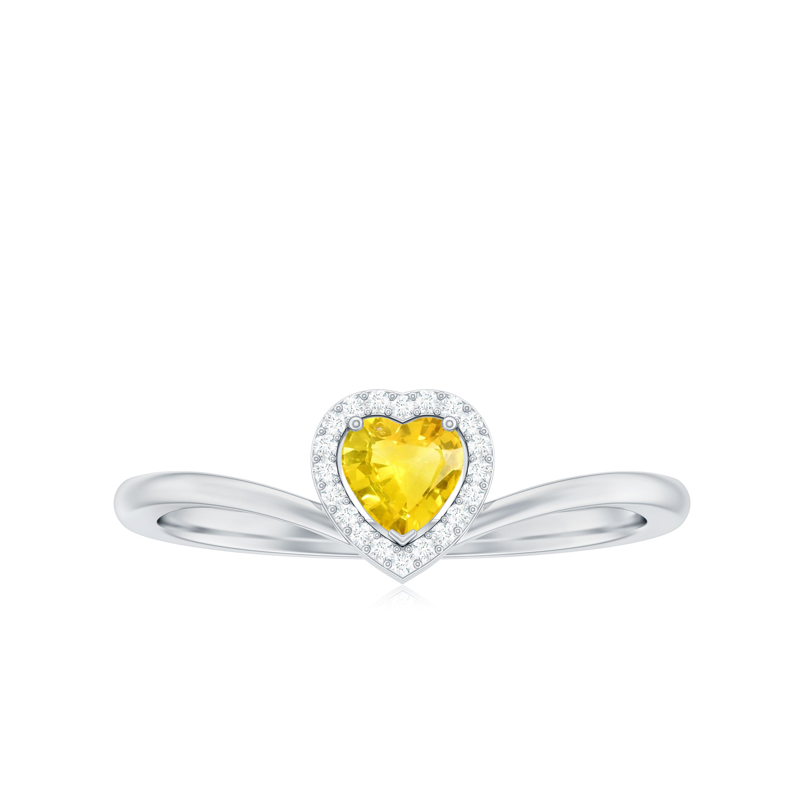 Rosec Jewels-Heart Shape Yellow Sapphire and Diamond Halo Promise Ring