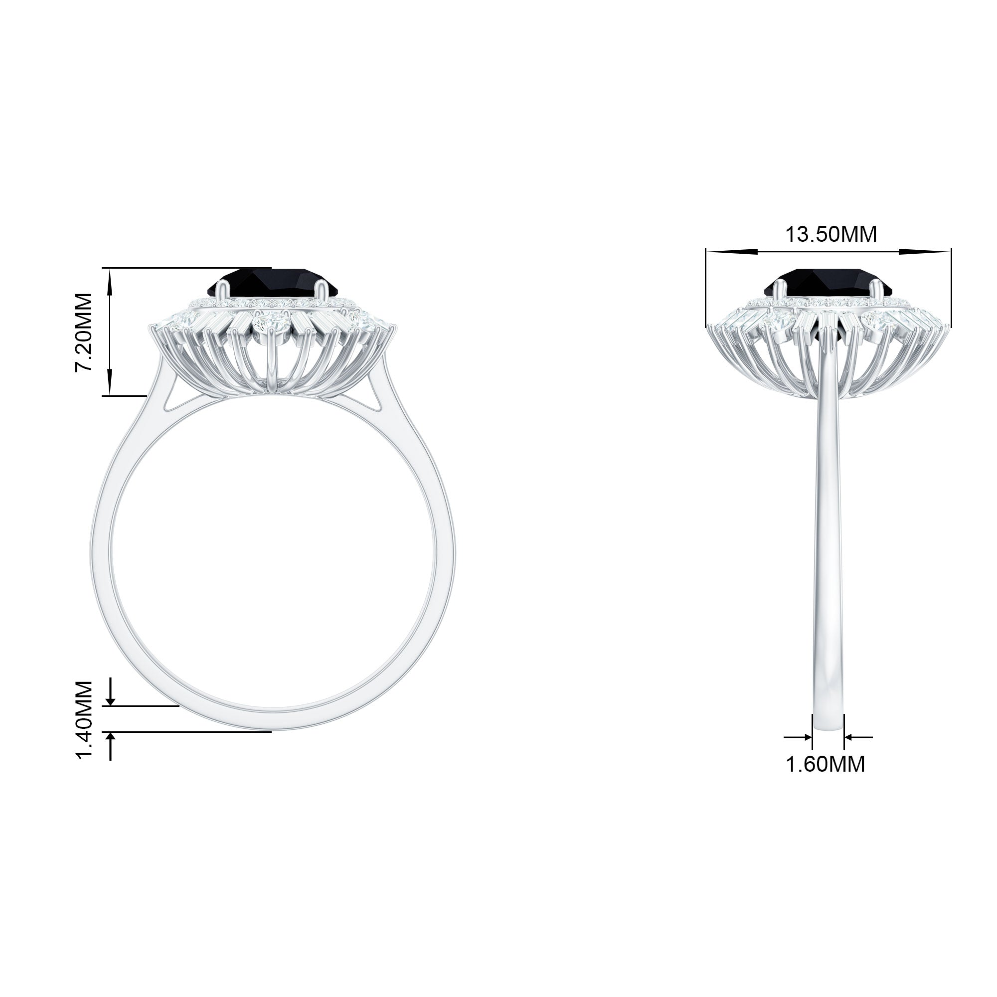 Rosec Jewels-Created Black Diamond Cocktail Engagement Ring with Moissanite Double Halo