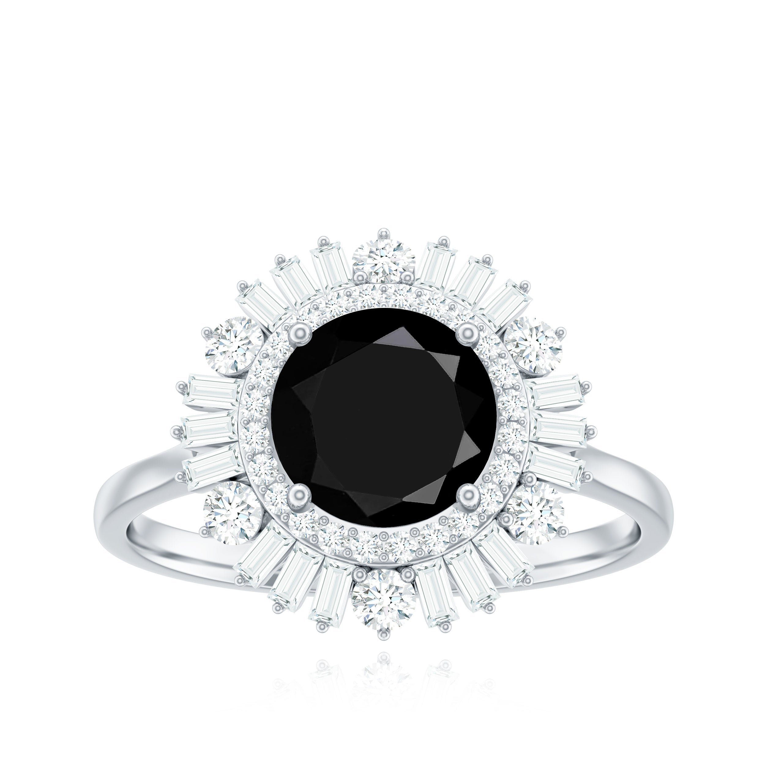 Rosec Jewels-Created Black Diamond Cocktail Engagement Ring with Moissanite Double Halo