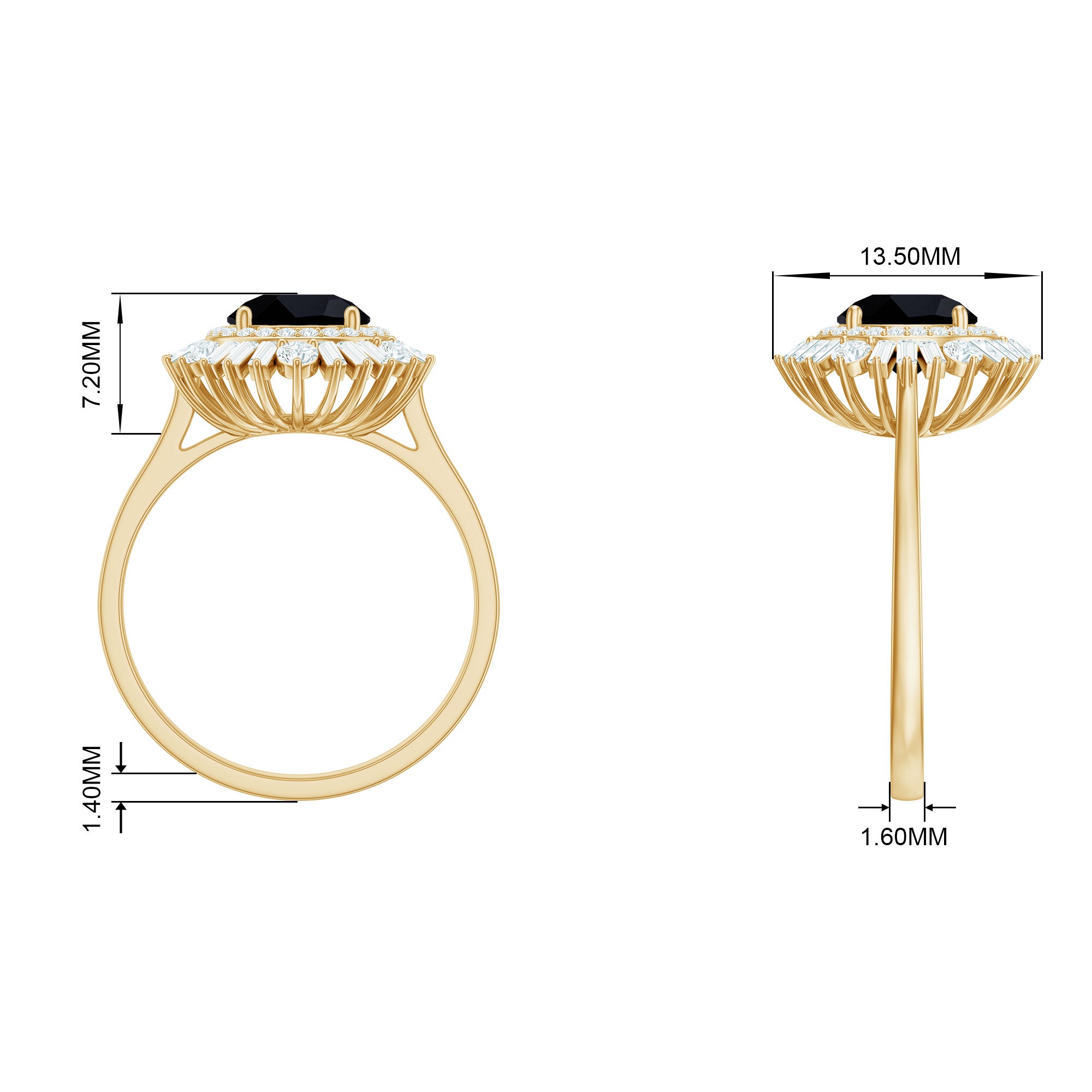 Rosec Jewels-Created Black Diamond Cocktail Engagement Ring with Moissanite Double Halo