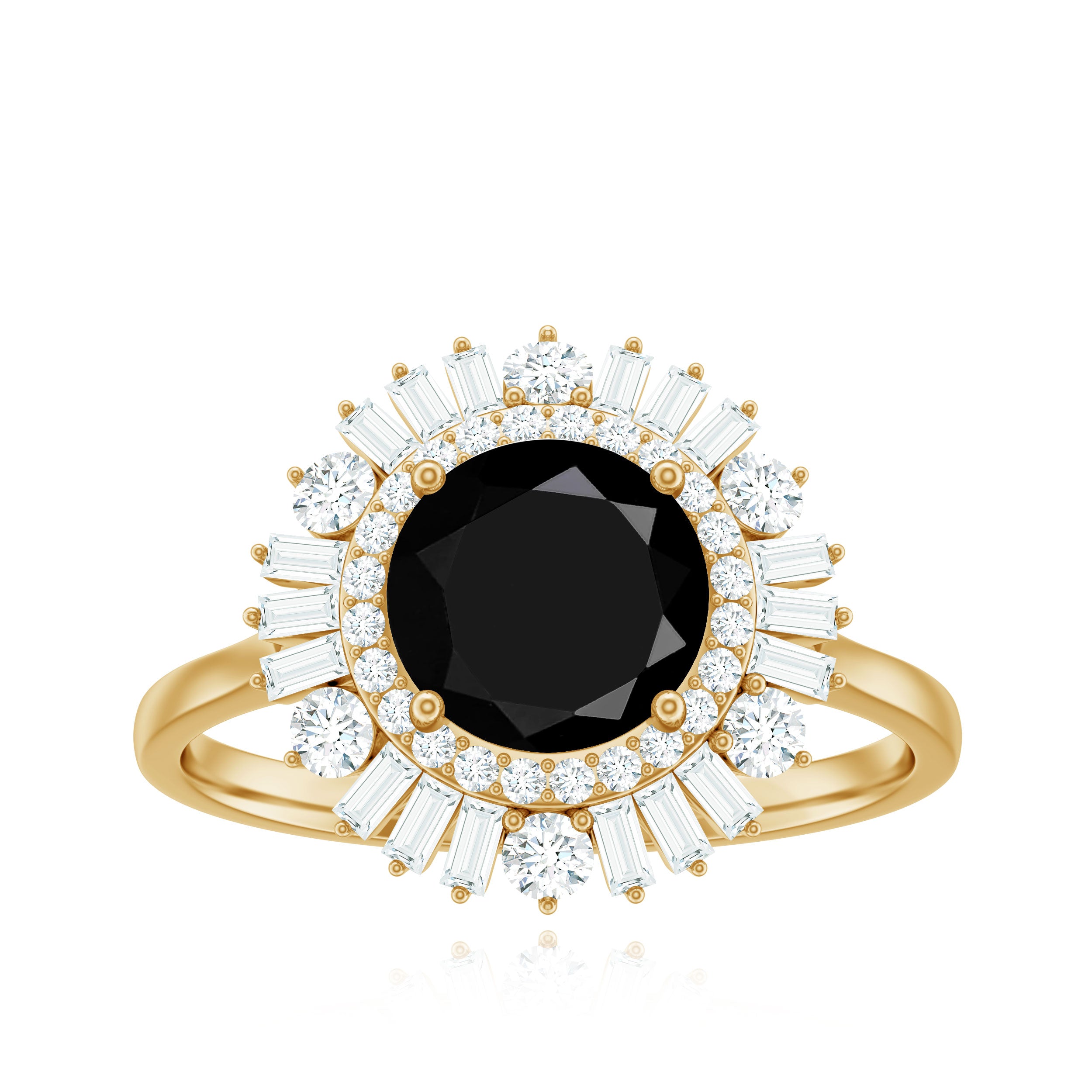 Rosec Jewels-Created Black Diamond Cocktail Engagement Ring with Moissanite Double Halo