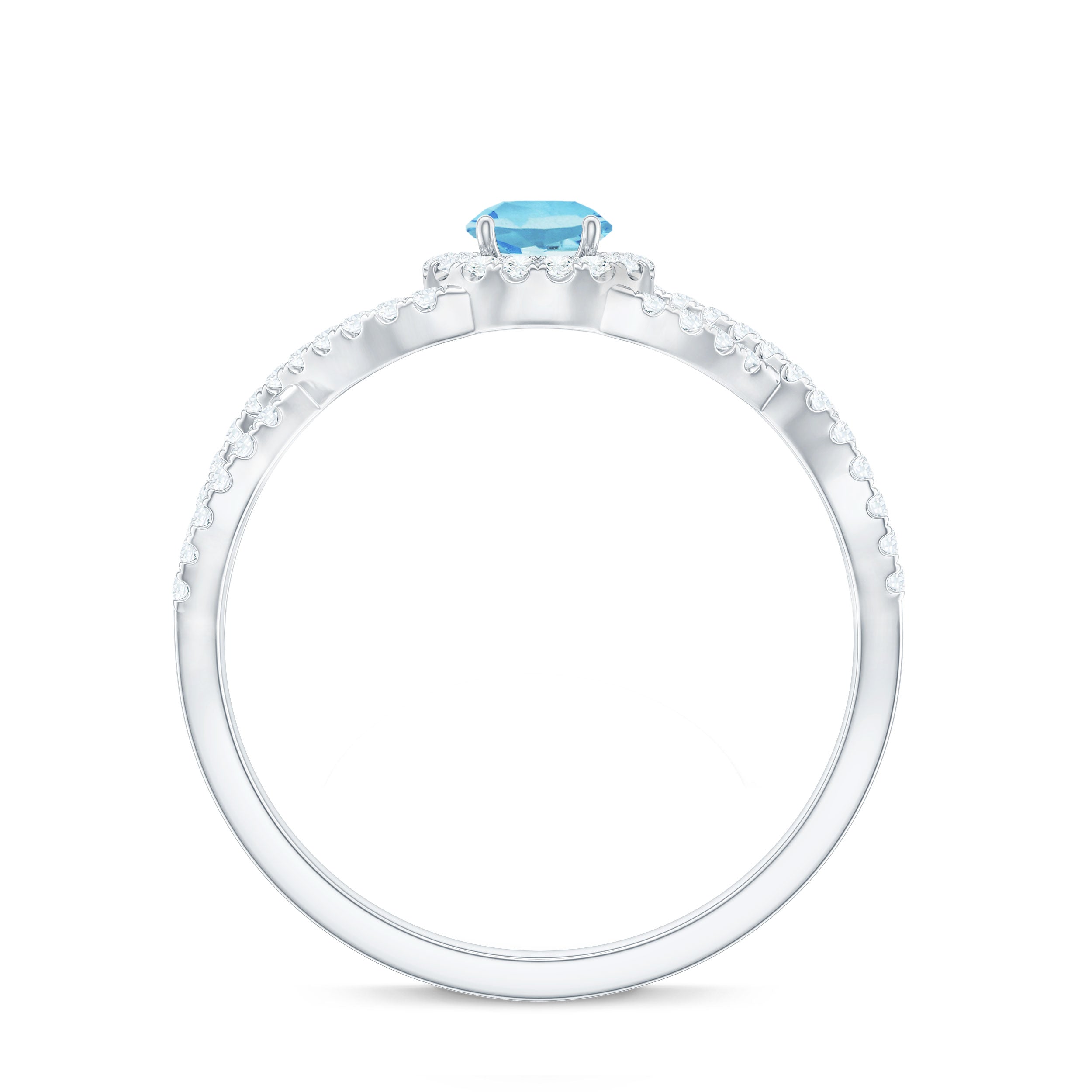 Rosec Jewels-Aquamarine Criss Cross Engagement Ring with Diamond Halo