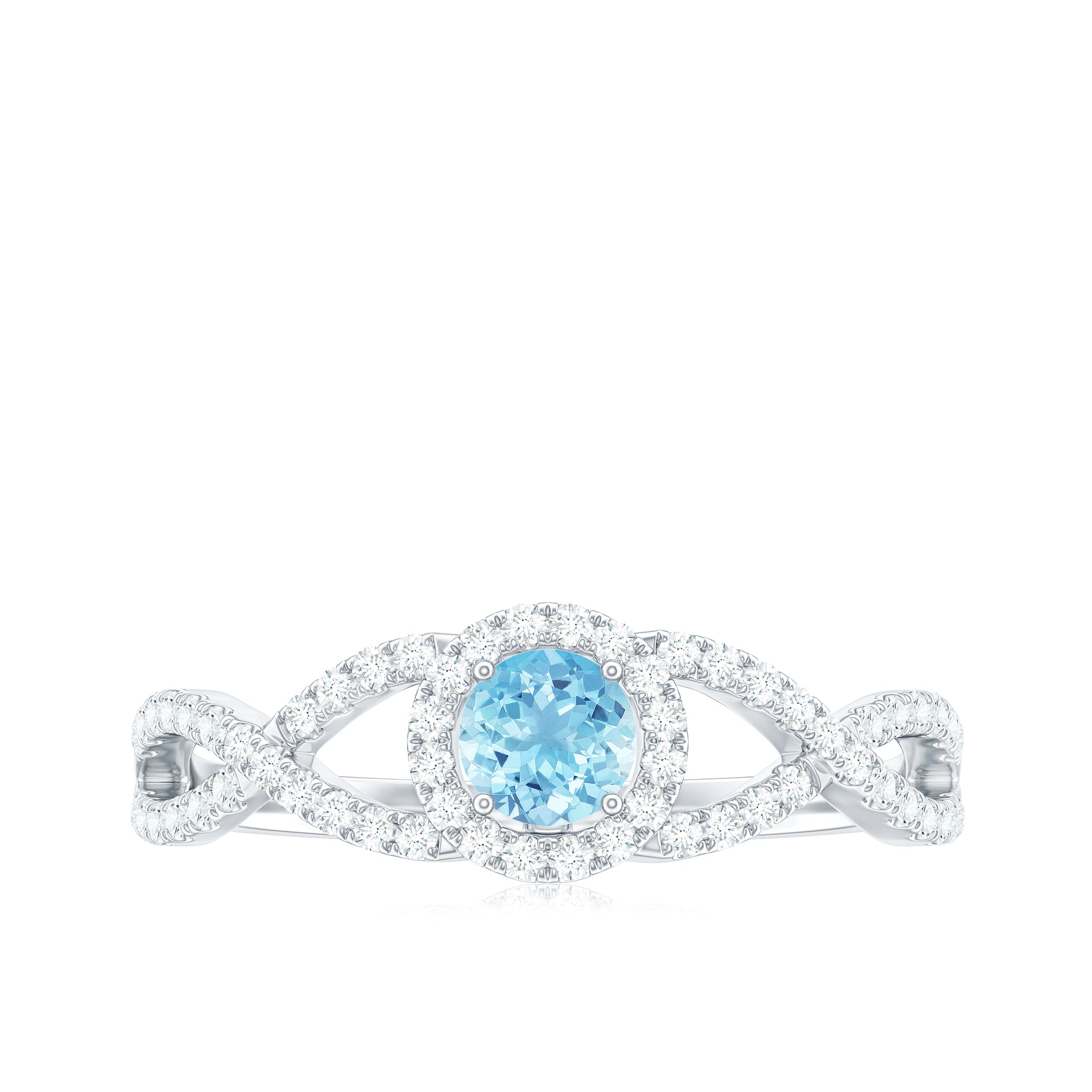 Rosec Jewels-Aquamarine Criss Cross Engagement Ring with Diamond Halo