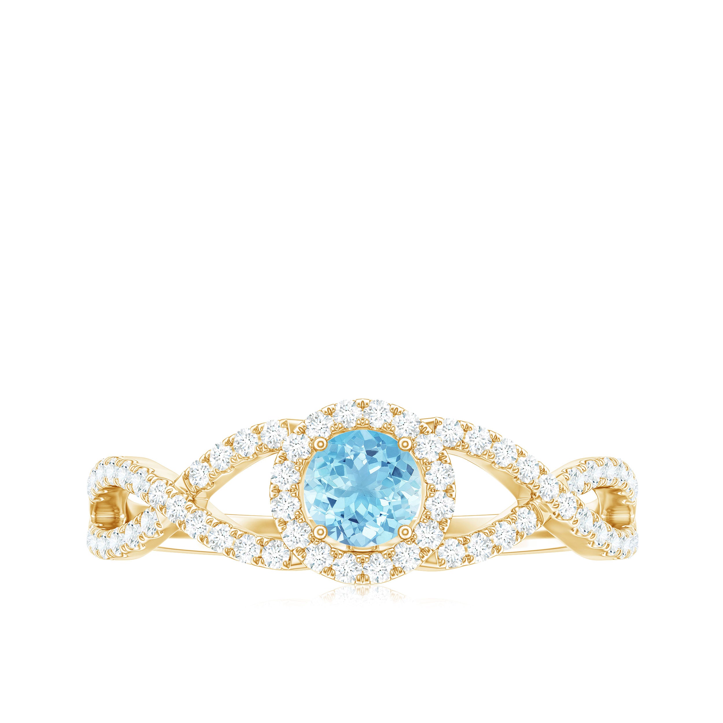 Rosec Jewels-Aquamarine Criss Cross Engagement Ring with Diamond Halo