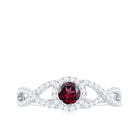 Rosec Jewels-Criss Cross Shank Rhodolite and Diamond Halo Engagement Ring