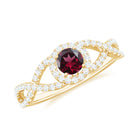 Rosec Jewels-Criss Cross Shank Rhodolite and Diamond Halo Engagement Ring