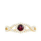 Rosec Jewels-Criss Cross Shank Rhodolite and Diamond Halo Engagement Ring