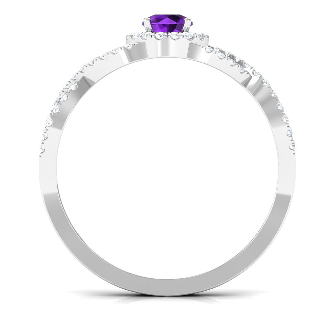 Rosec Jewels-Round Amethyst and Diamond Criss Cross Engagement Ring