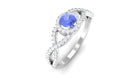 Rosec Jewels-Round Tanzanite Crisscross Engagement Ring with Diamond Halo