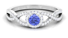 Rosec Jewels-Round Tanzanite Crisscross Engagement Ring with Diamond Halo