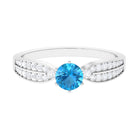 Rosec Jewels-Swiss Blue Topaz Engagement Ring with Diamond Side Stones