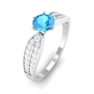 Rosec Jewels-Swiss Blue Topaz Engagement Ring with Diamond Side Stones