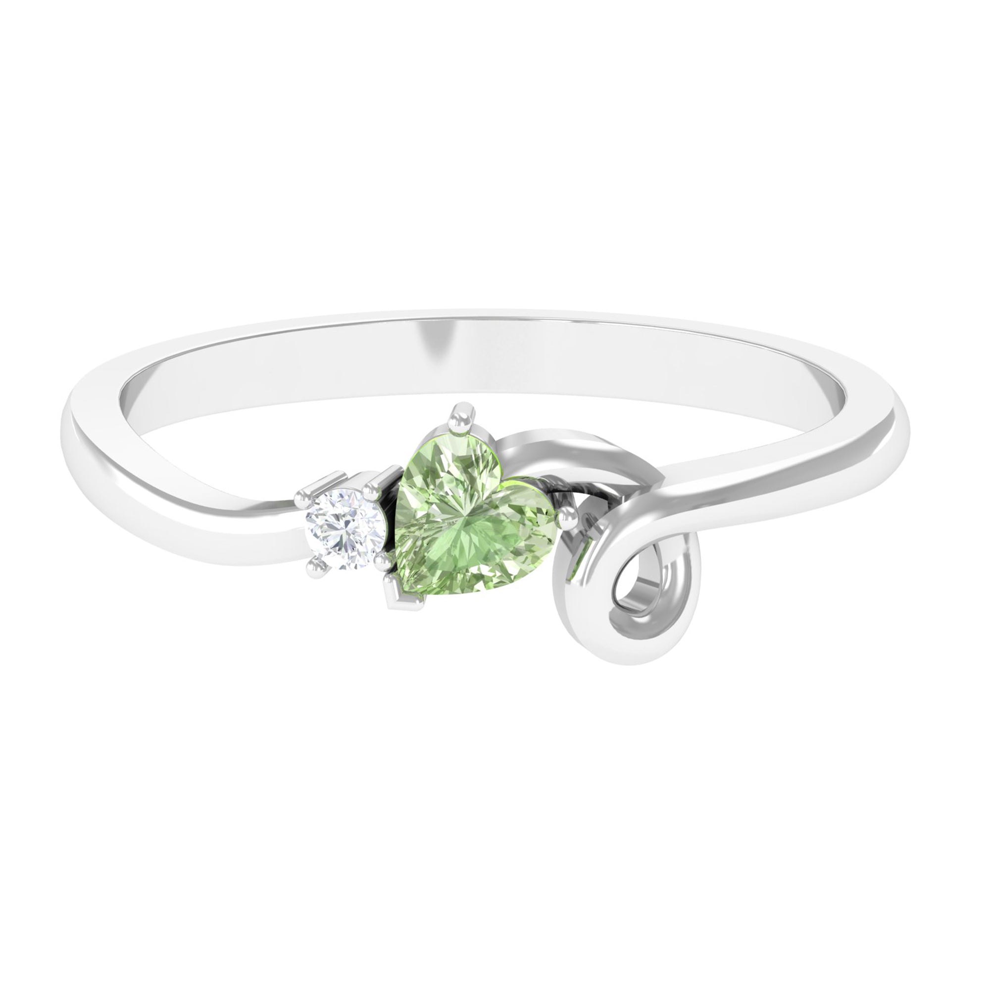 Rosec Jewels-Heart Shape Green Sapphire and Diamond Twisted Promise Ring