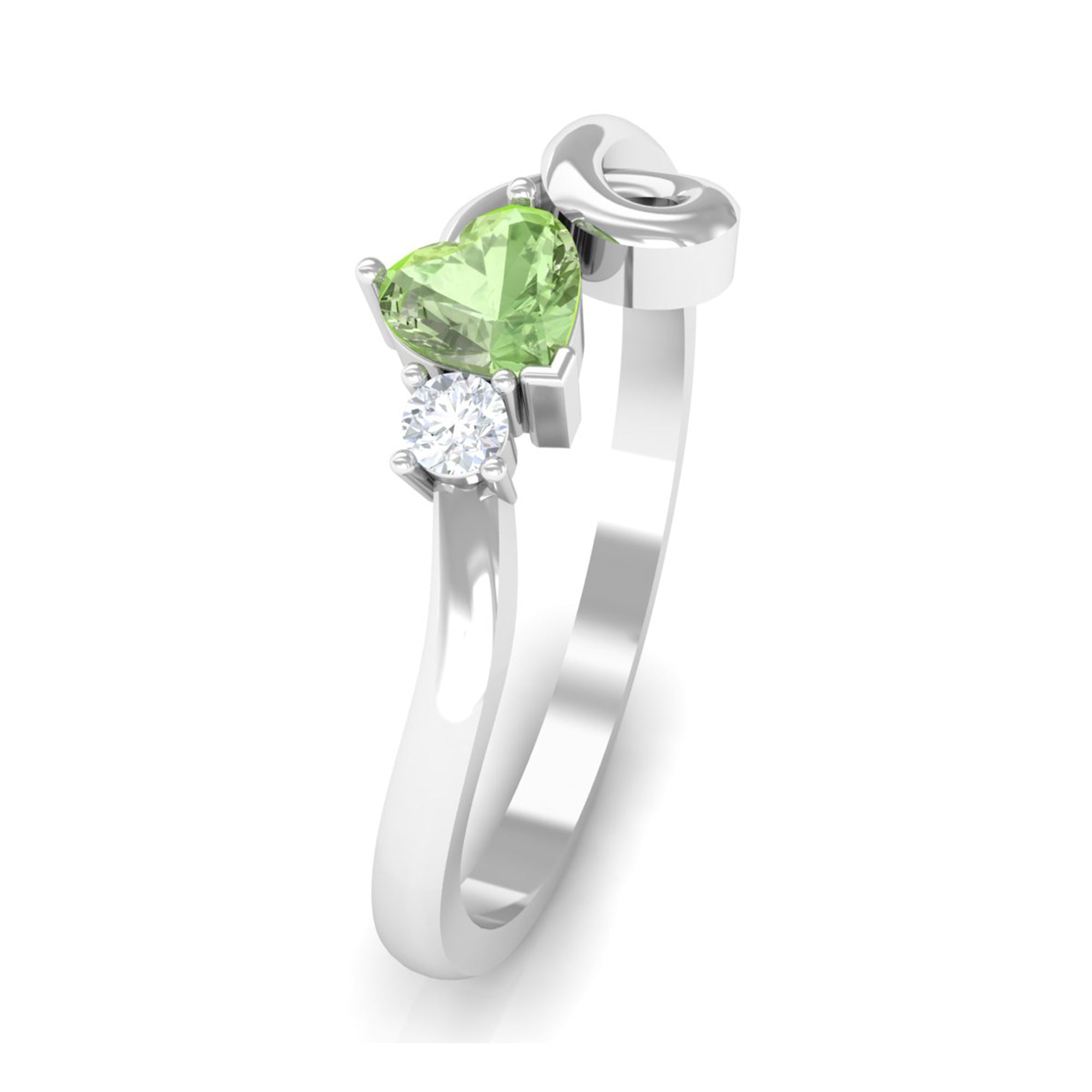 Rosec Jewels-Heart Shape Green Sapphire and Diamond Twisted Promise Ring