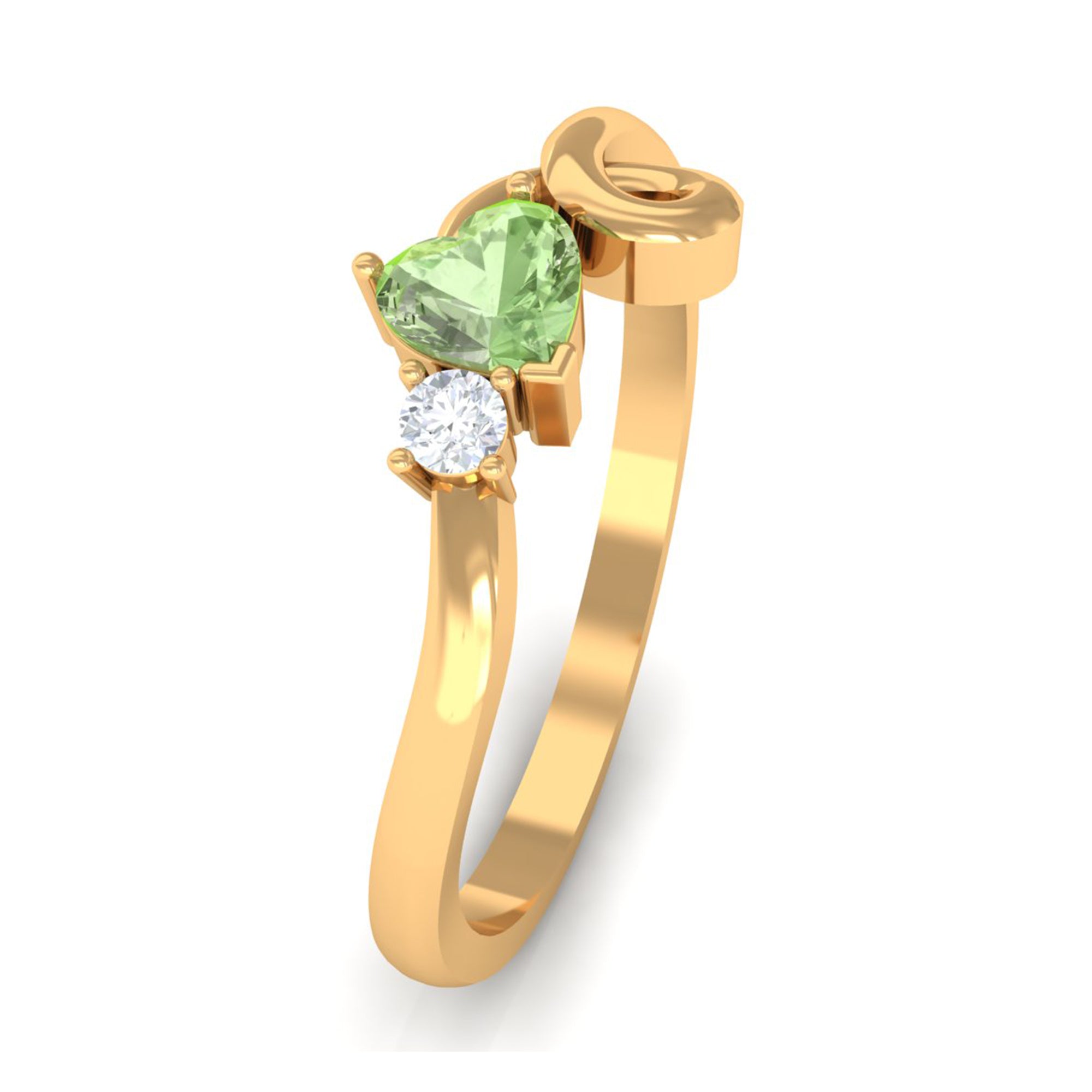 Rosec Jewels-Heart Shape Green Sapphire and Diamond Twisted Promise Ring