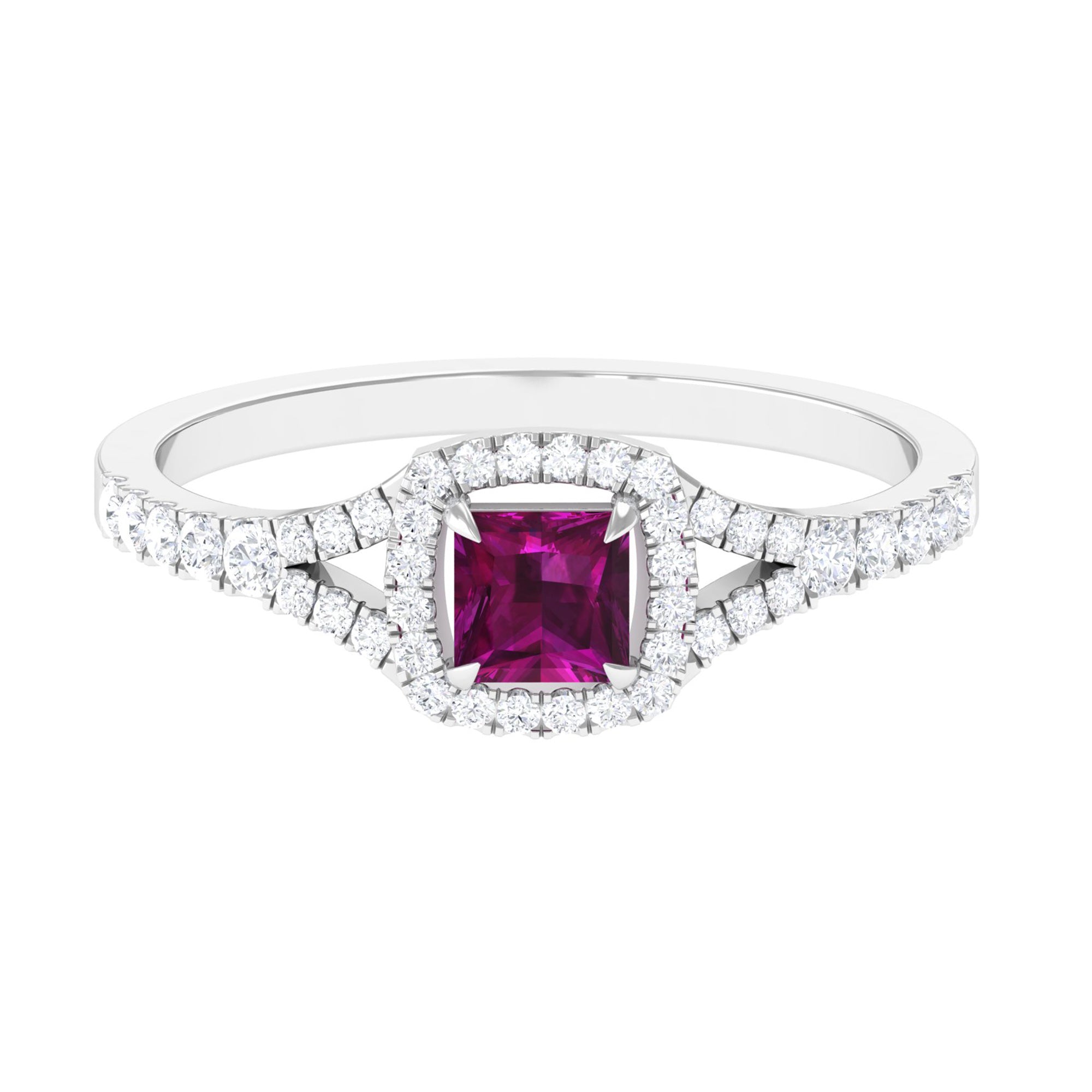 Rosec Jewels-Rhodolite and Diamond Split Shank Engagement Ring