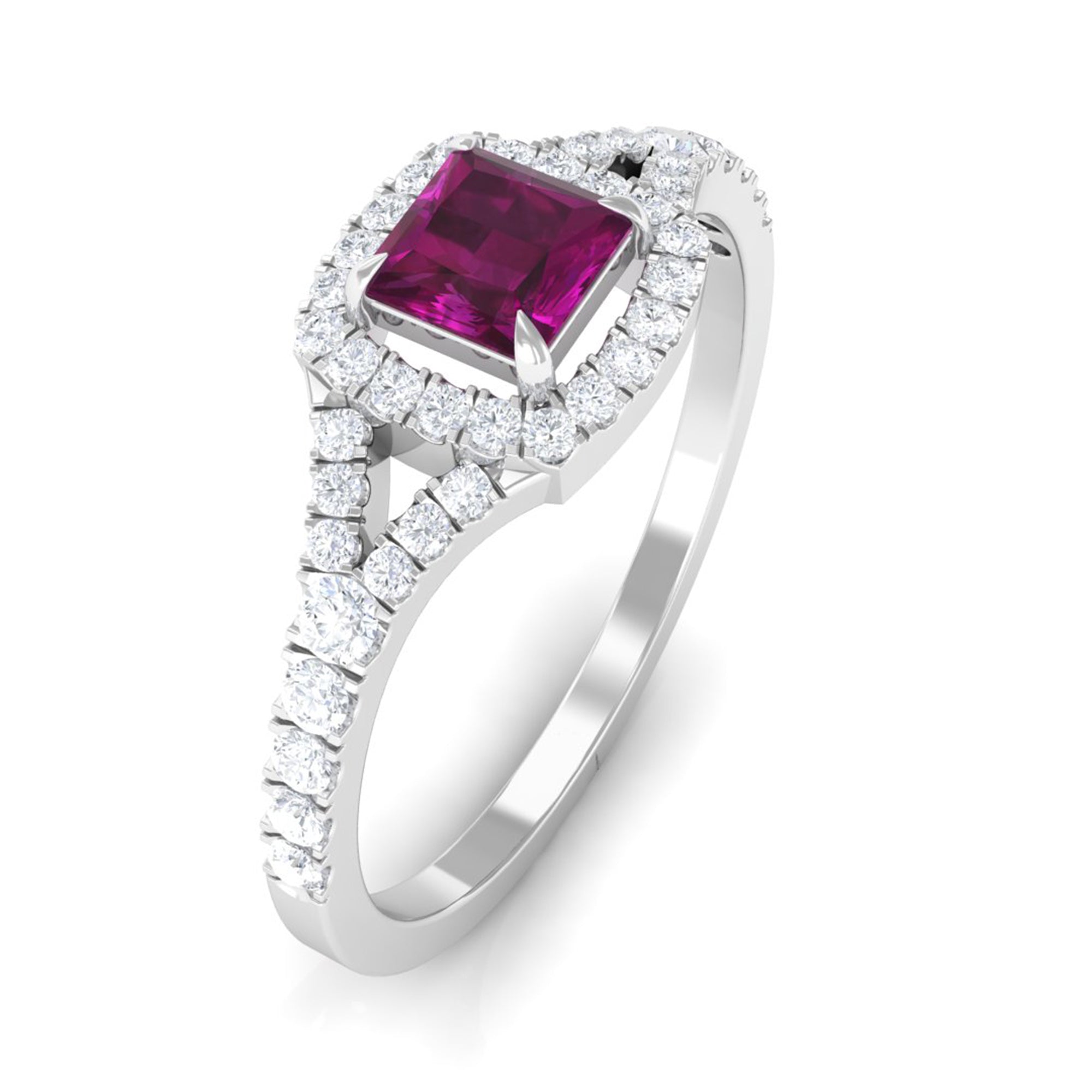 Rosec Jewels-Rhodolite and Diamond Split Shank Engagement Ring