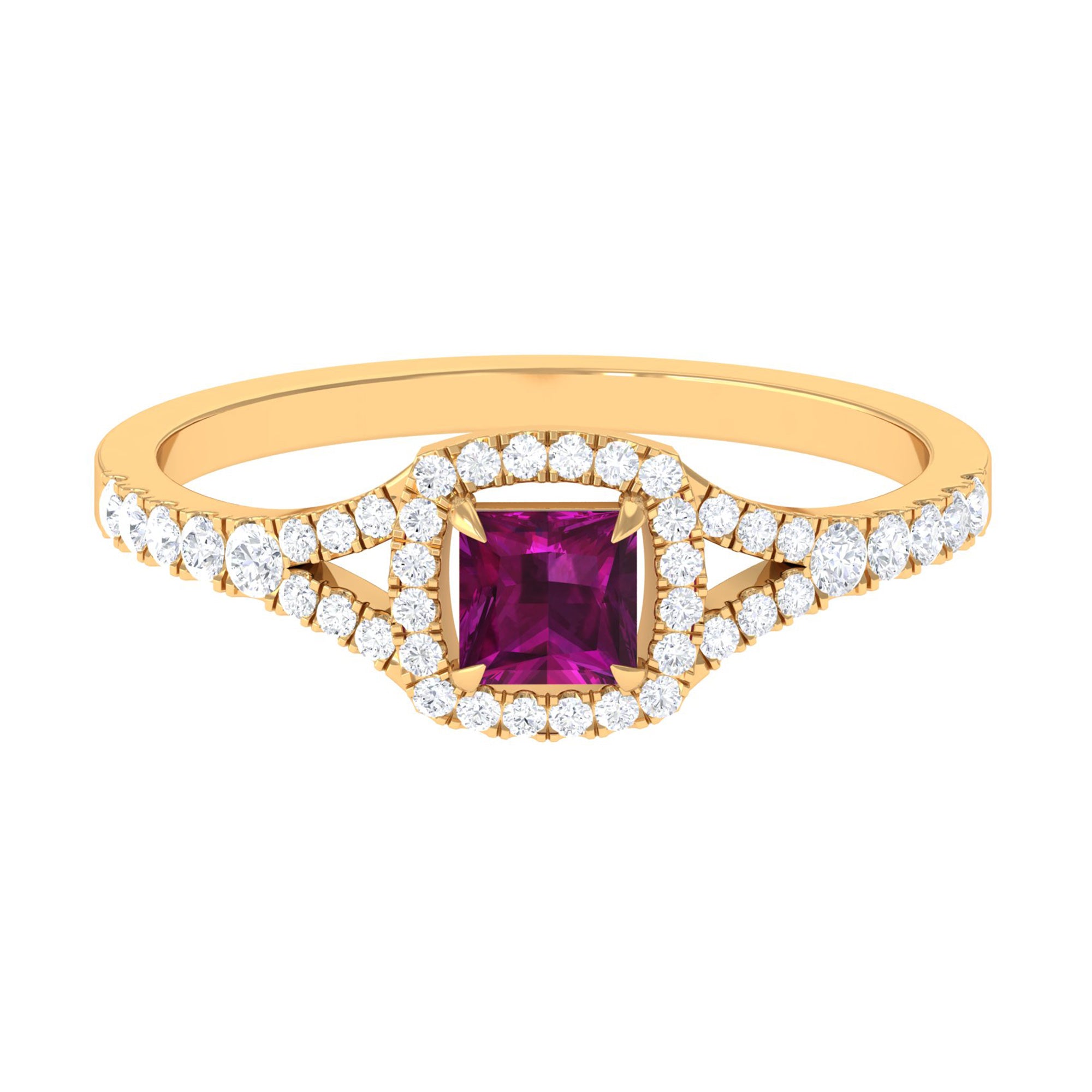 Rosec Jewels-Rhodolite and Diamond Split Shank Engagement Ring