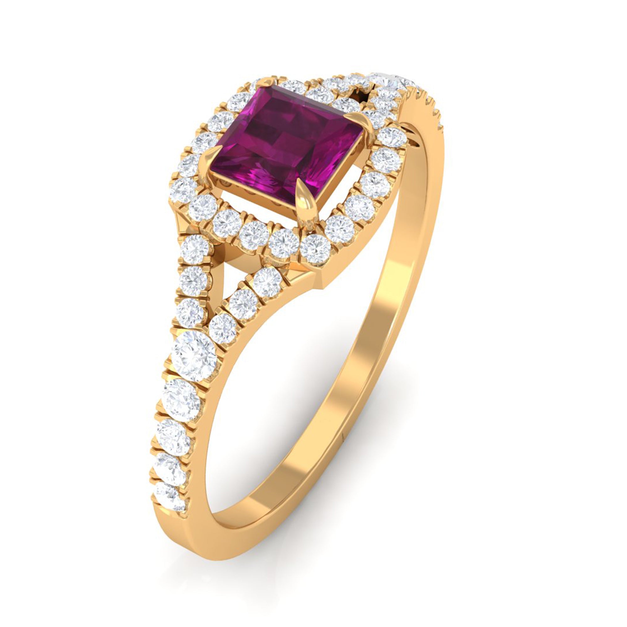 Rosec Jewels-Rhodolite and Diamond Split Shank Engagement Ring