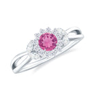 Rosec Jewels-Pink Tourmaline and Diamond Flower Engagement Ring with Split Shank