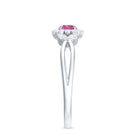 Rosec Jewels-Pink Tourmaline and Diamond Flower Engagement Ring with Split Shank