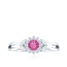 Rosec Jewels-Pink Tourmaline and Diamond Flower Engagement Ring with Split Shank